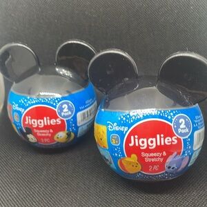 2 Disney Jigglies Squisy Mickey Mouse, Pluto, Winnie Pooh Stitch NWT Disneyana